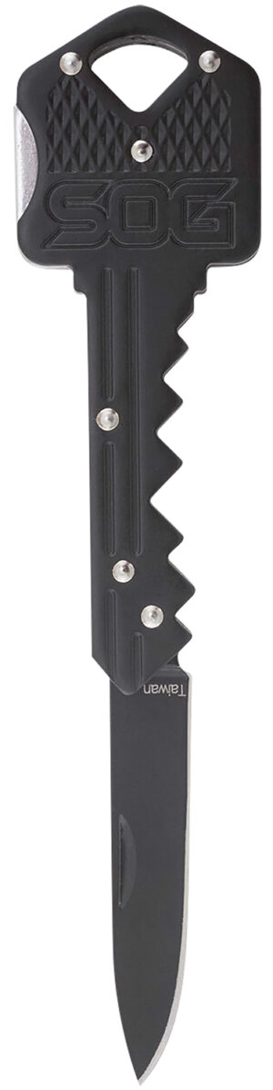 S.O.G SOGKEY101 Key  1.50" Folding Plain Drop Point Black Hardcased 5Cr13MoV SS Blade/Black Stainless Steel Handle