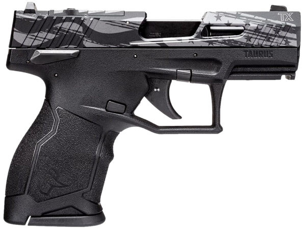 Taurus 1TX2213110US5 TX22C T.O.R.O. Compact Frame 22 LR 10+1 3.60" Matte Black Threaded Barrel, Engraved Distressed USA Flag Optic Ready/Serrated Slide, Black Polymer Frame