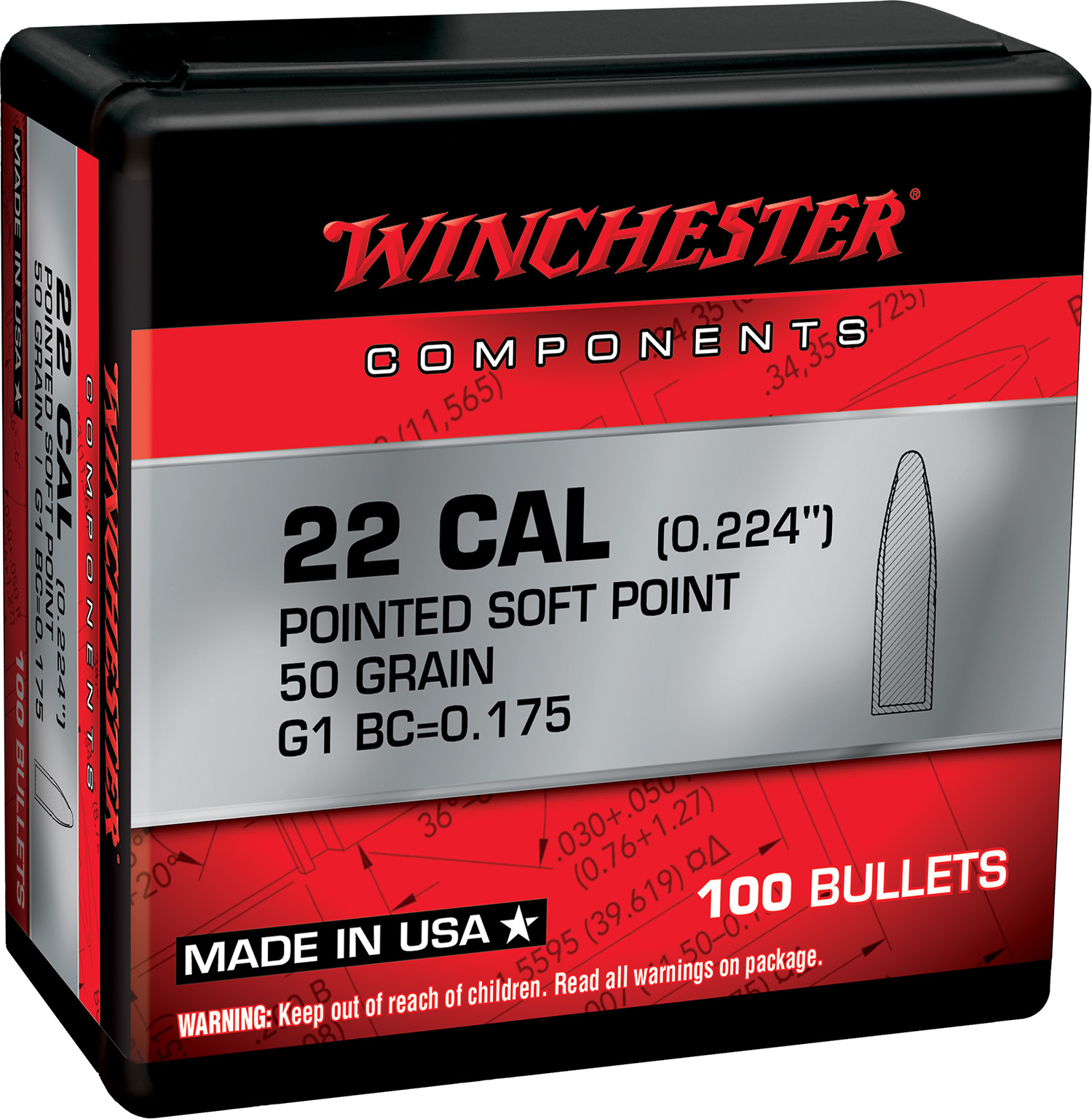 Soft Point Winchester Ammo WB222SP50X Centerfire Rifle 222Rem 50gr Pointed Soft ...
